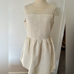 Zara cream dress with lace panel, size large